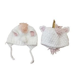 Infant Baby Unicorn Crochet Hats One Size Set Of‎ 2